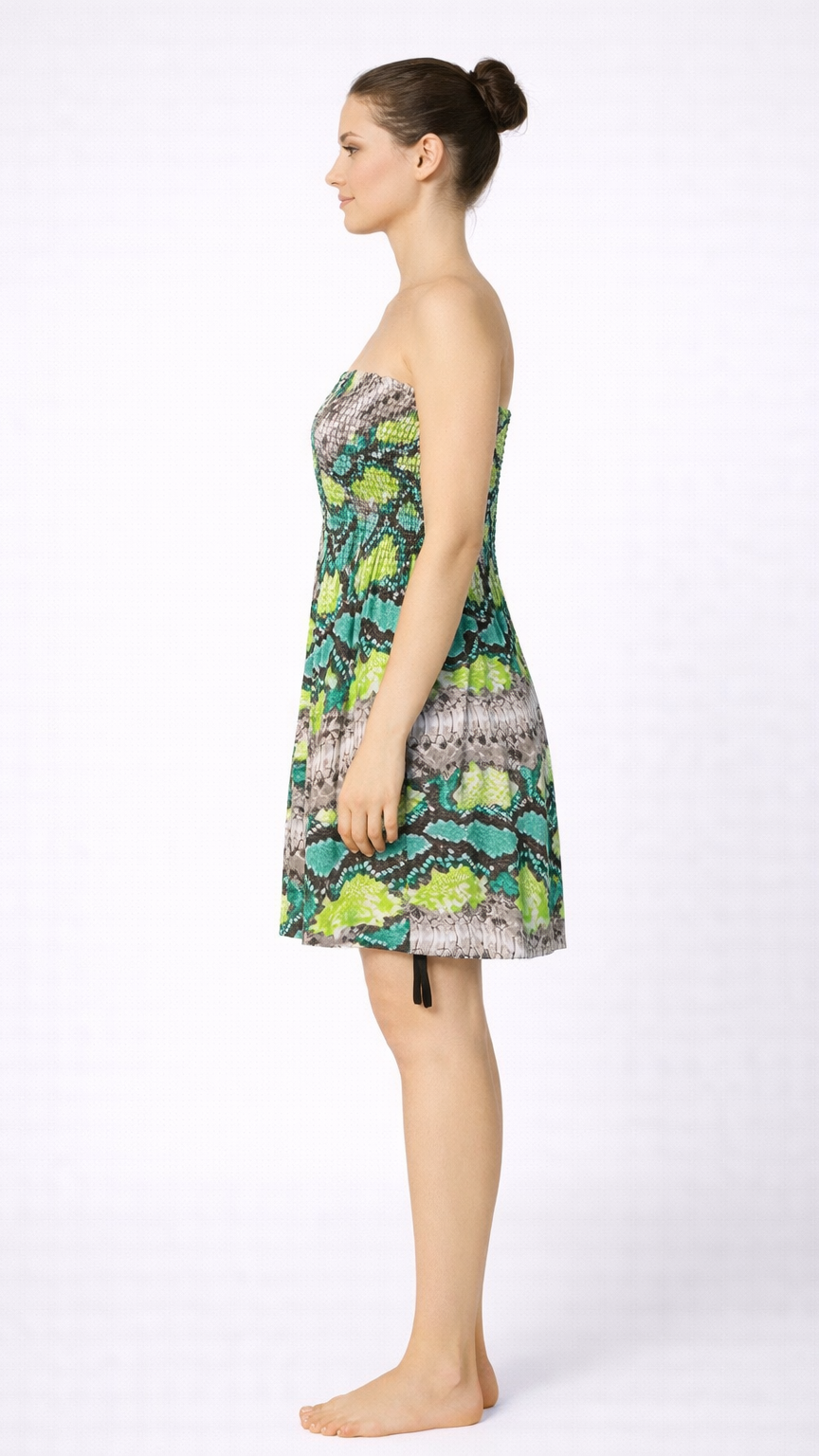 Women Green Snake Skin Print Fit and Flare Spaghetti Strap Dress