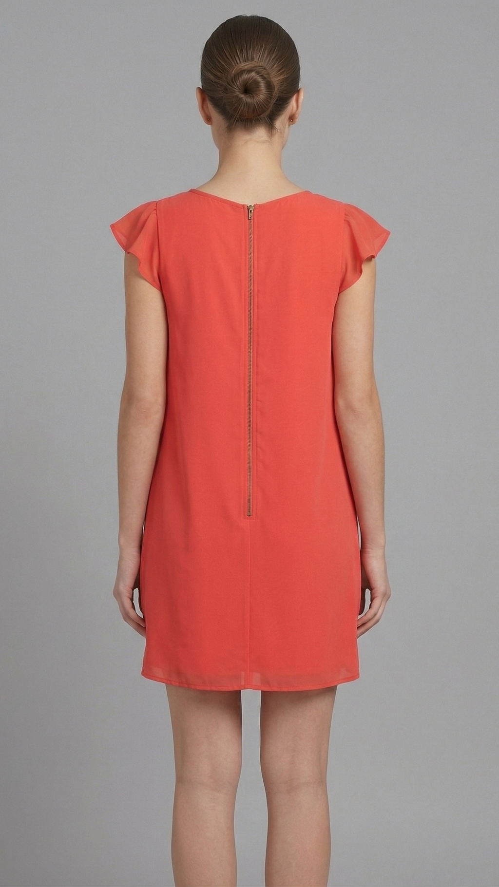 Women Rust Orange Georgette V-Neck A-Line Dress with Flutter Sleeves