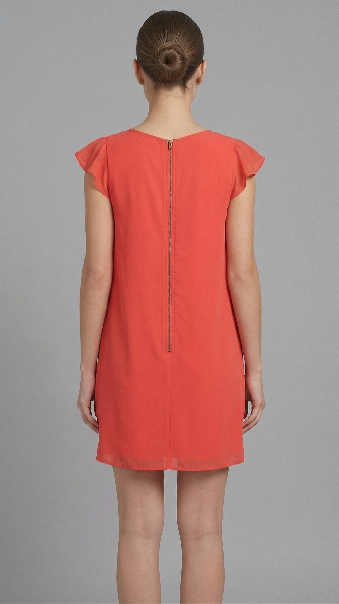 Women Rust Orange Georgette V-Neck A-Line Dress with Flutter Sleeves