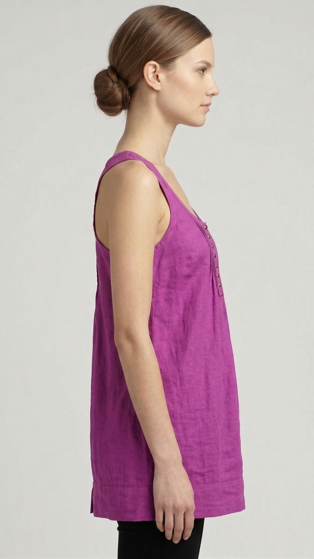 Women Purple Solid Cotton Sleeveless Pintuck Tunic Top