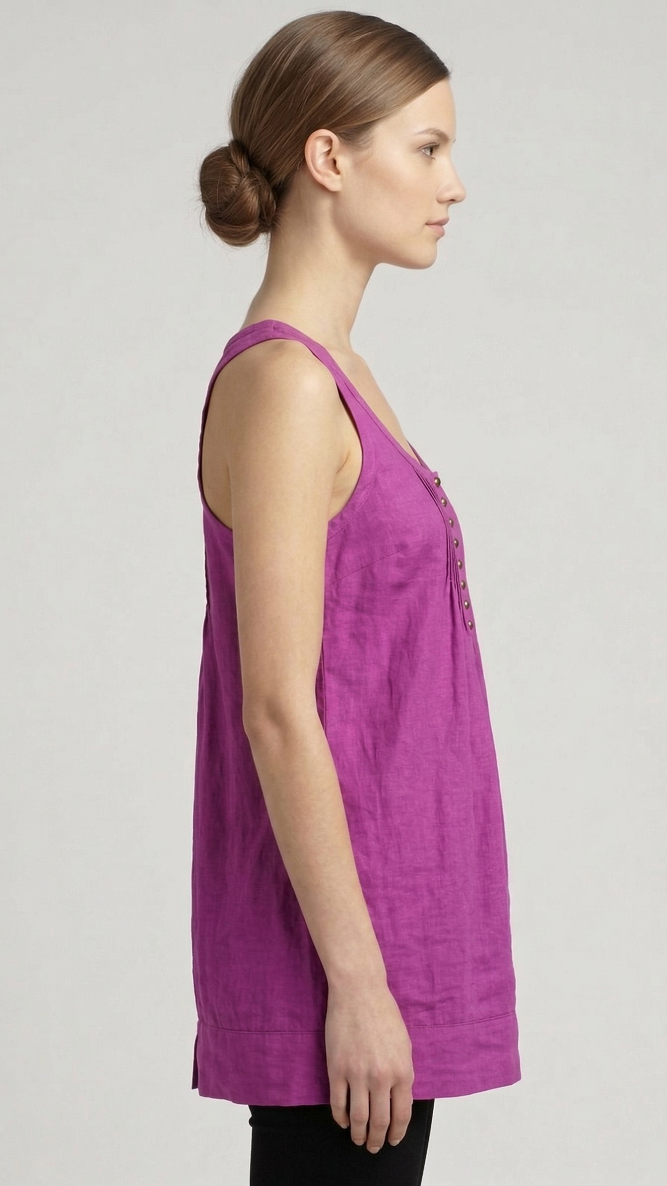 Women Purple Solid Cotton Sleeveless Pintuck Tunic Top