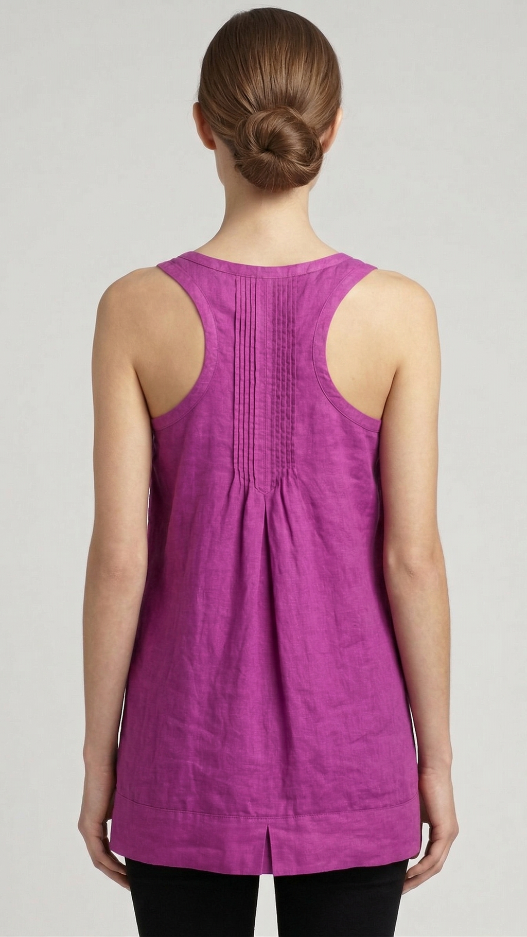 Women Purple Solid Cotton Sleeveless Pintuck Tunic Top