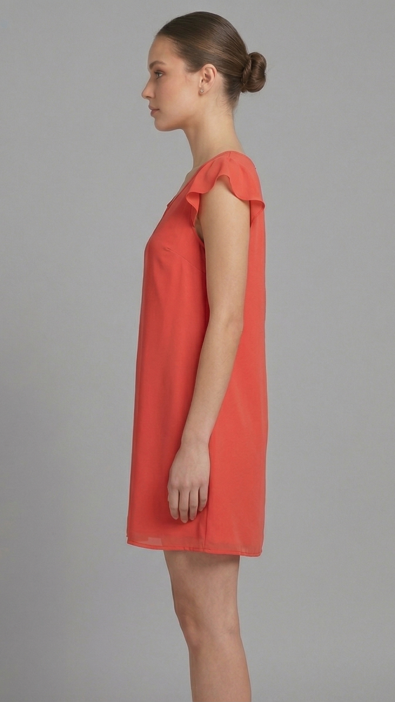 Women Rust Orange Georgette V-Neck A-Line Dress with Flutter Sleeves