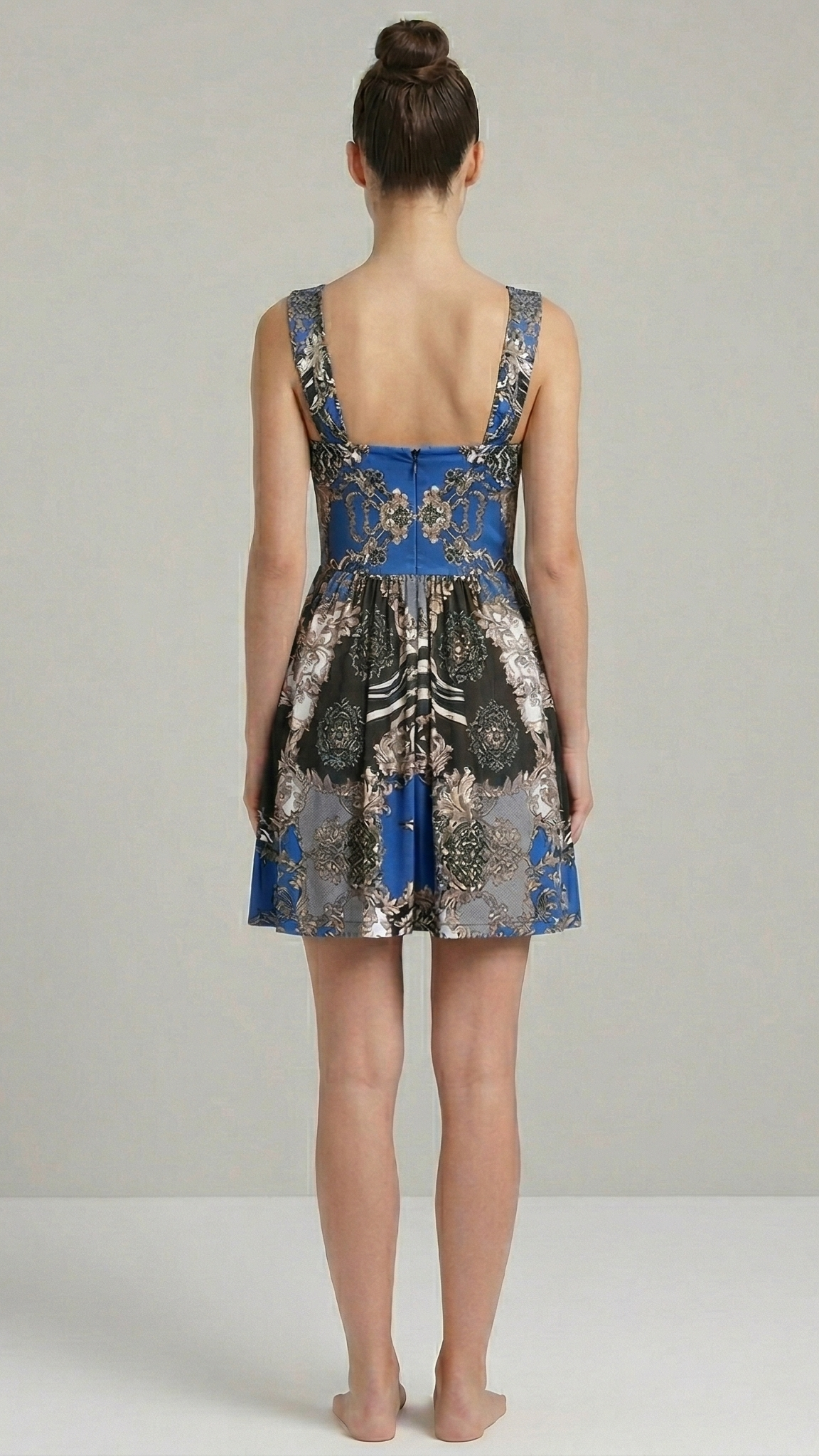Women Multi-Color Printed Halter Neck Handkerchief Hem Dress