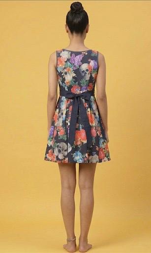 Women Floral and Skull Print Sleeveless Fit & Flare Dress