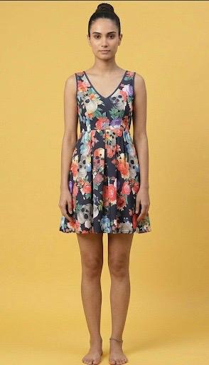 Women Floral and Skull Print Sleeveless Fit & Flare Dress