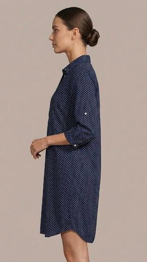 Women Navy Blue Polka Dot Cotton Tunics Longline Casual Shirt