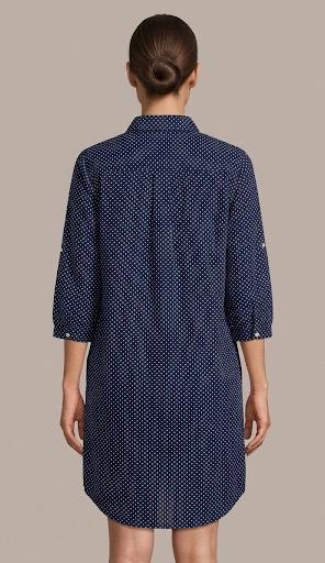 Women Navy Blue Polka Dot Cotton Tunics Longline Casual Shirt