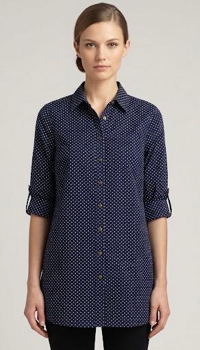 Women Navy Blue Polka Dot Cotton Tunics Longline Casual Shirt