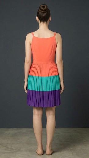 Women Colorblock Pleated Sleeveless A-Line Dress