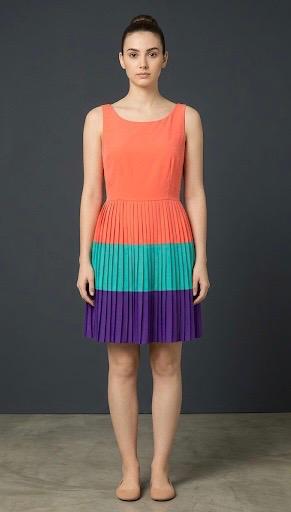 Women Colorblock Pleated Sleeveless A-Line Dress