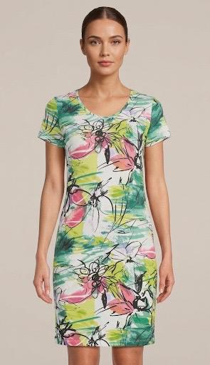 Women's Casual Floral Print Cotton Blend Knee-Length T-shirt Dress