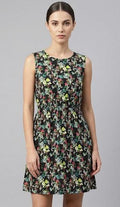 Women Floral Print Sleeveless A-Line Dress with Elasticated Waist