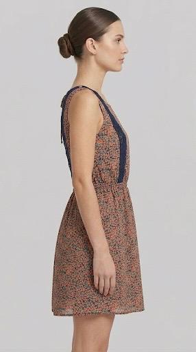 Women Floral Print A-Line Mini Dress with Lace Back and Tie-Up Detail