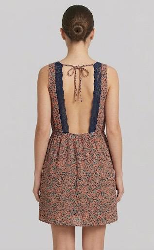 Women Floral Print A-Line Mini Dress with Lace Back and Tie-Up Detail